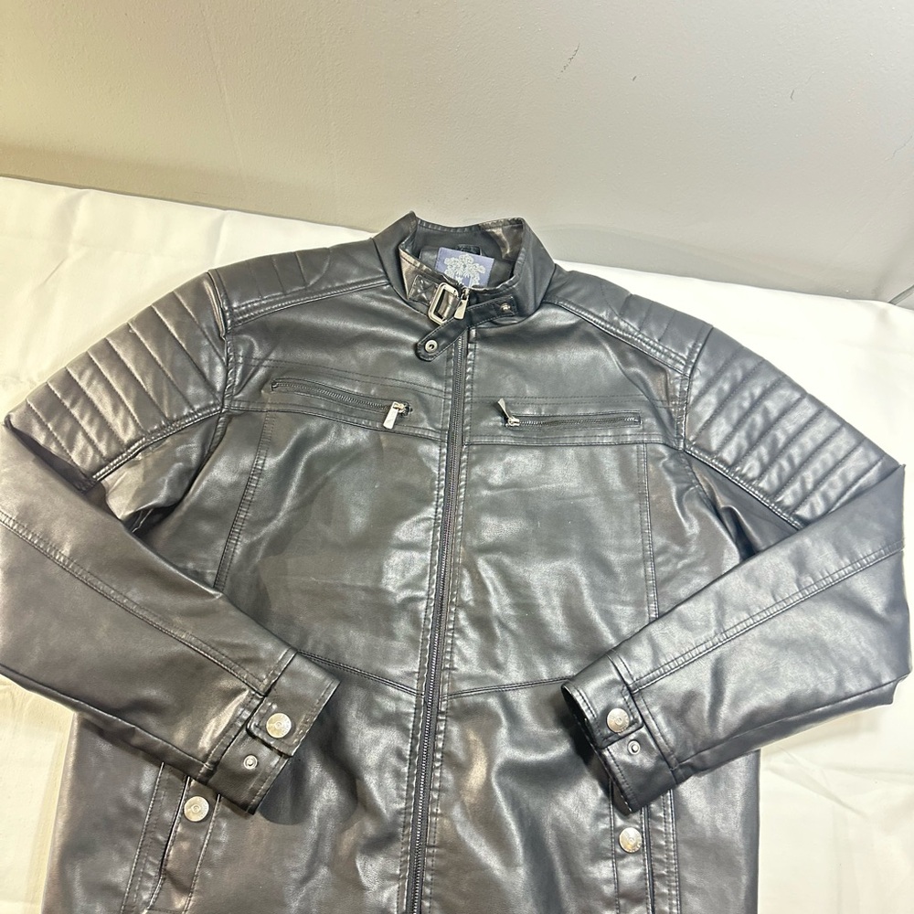 Bleu Grandeur Black Biker Jacket XL Men Zipped Pockets Stand-Up Collar